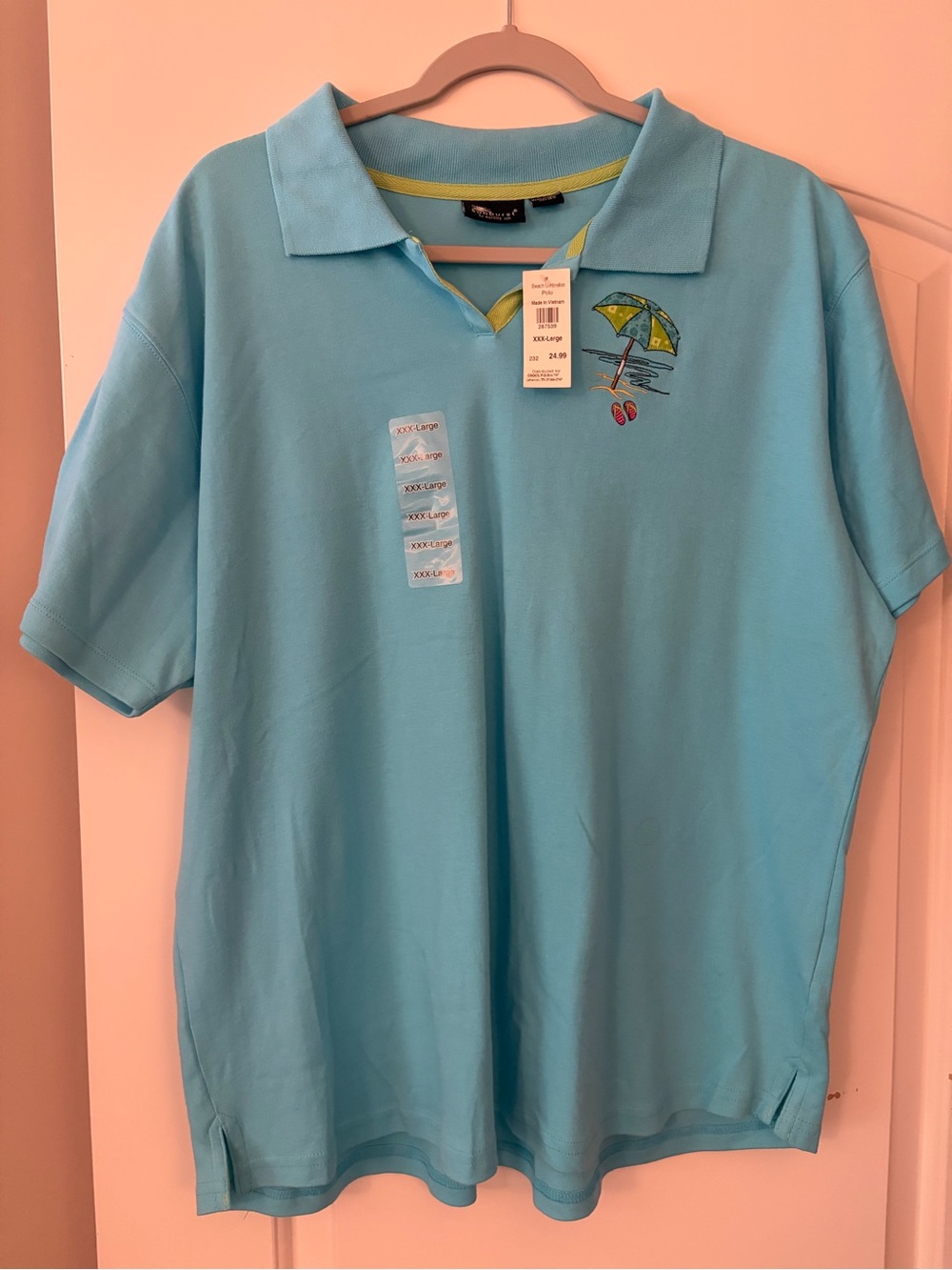 Women’s Teal Blue Polo Shirt with Beach Embroidery